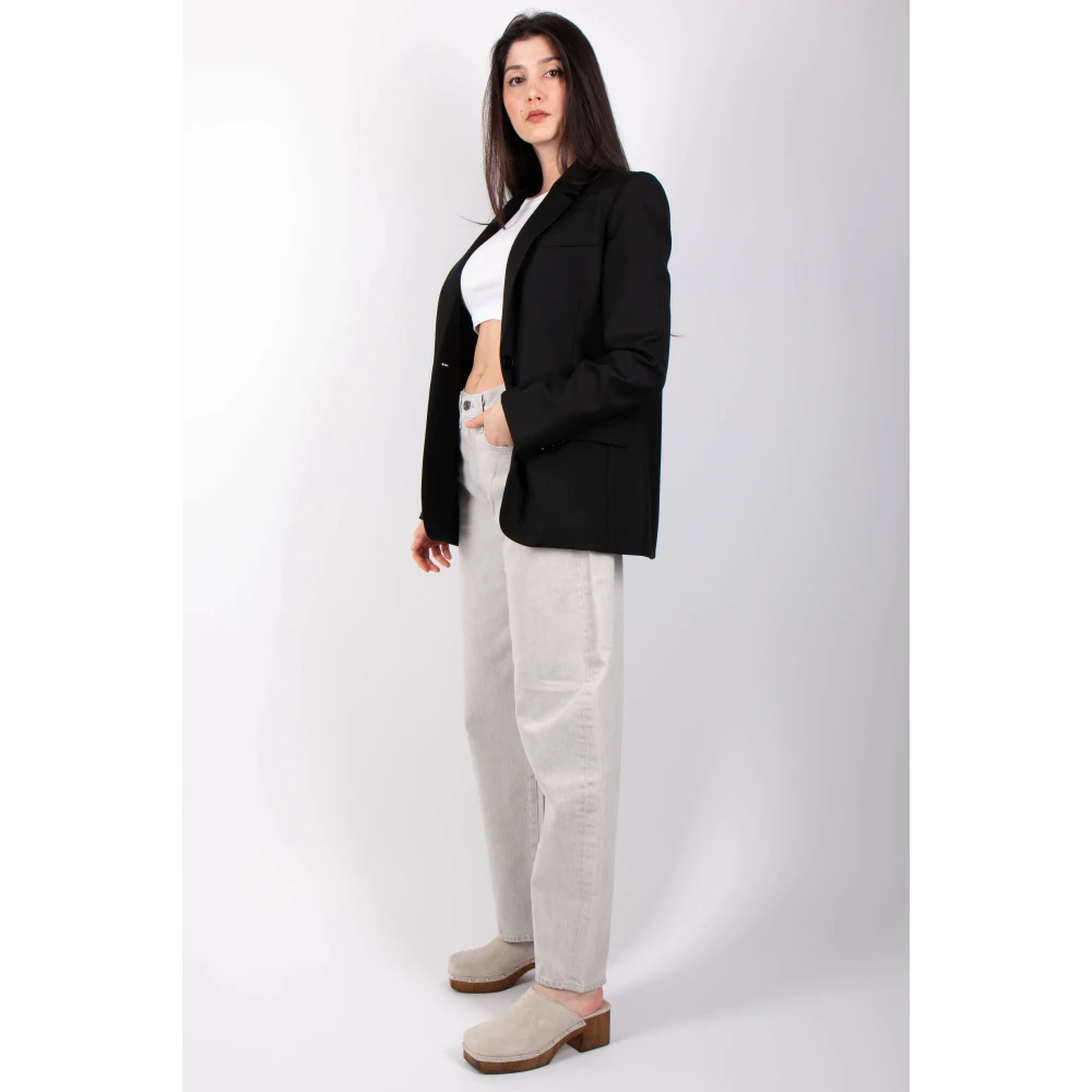 Roberto Collina Zwarte Blazer met split en strik Black Dames
