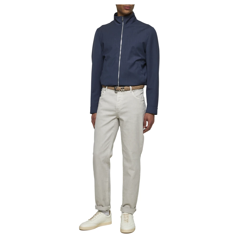 BRUNELLO CUCINELLI Blauwe Wol Staande Kraag Jas Blue Heren