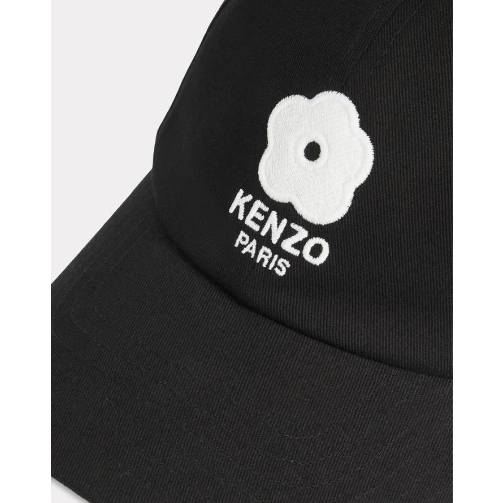 Kenzo Zwarte Katoenen Pet met Boke Bloem Borduursel Black Heren