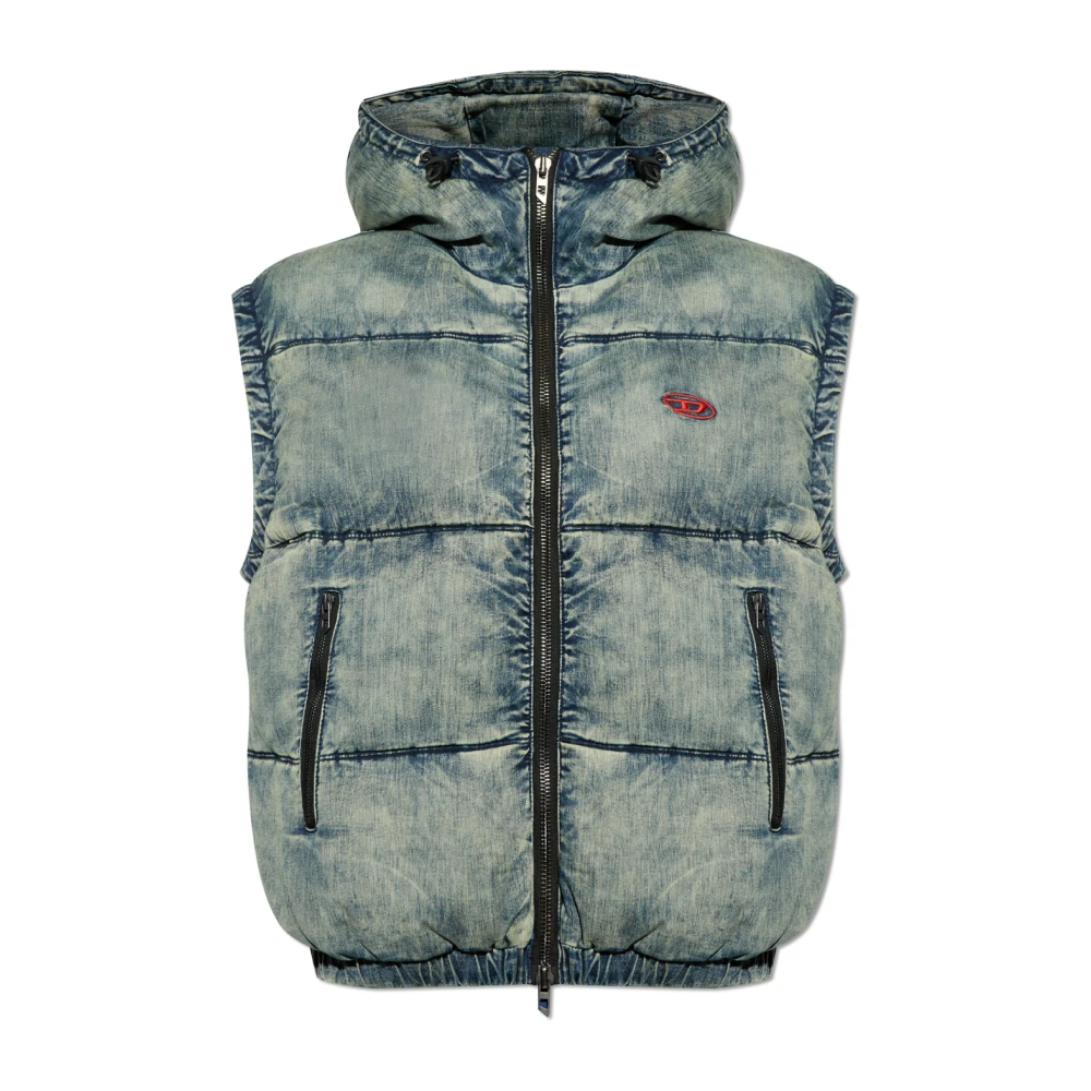 Diesel Blauwe mouwloze gewatteerde bodywarmer met capuchon Blue Heren