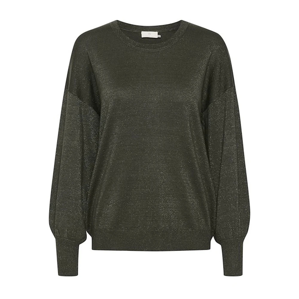 Kaffe Gebreide trui in Forest Night met pofmouwen Green Dames