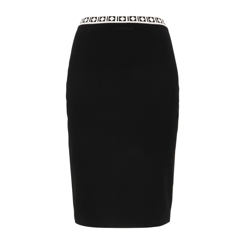 Versace Black Short Skirts, Female, L, Geometric-Pattern Waistband Skirt