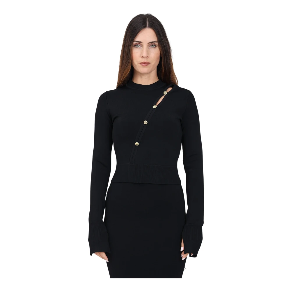 Versace Jeans Couture Zwarte trui met cut-out pareldetails Black Dames