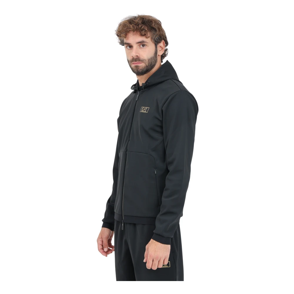 Emporio Armani EA7 Zwarte Zip Hoodie Sweater Logo Black Heren