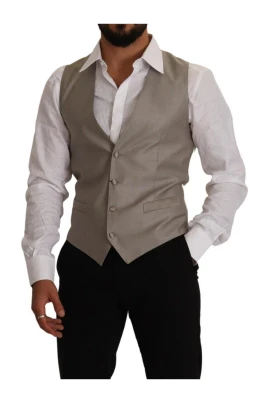 Beige Single Breasted Vest