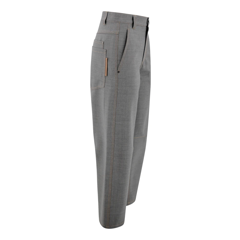 BRUNELLO CUCINELLI Grijze Wollen Blend Wijde Pijp Broek Gray Dames