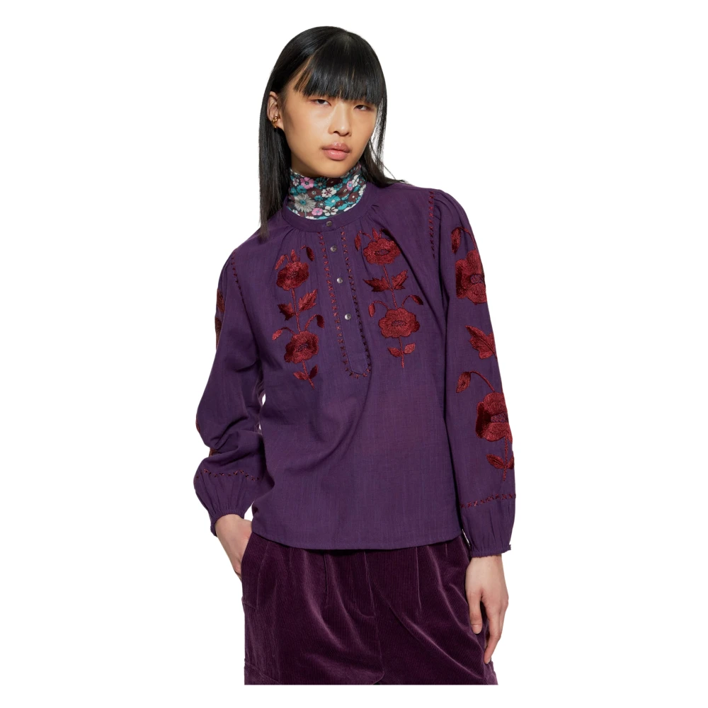 Antik batik Isla geborduurde blouse Purple Dames