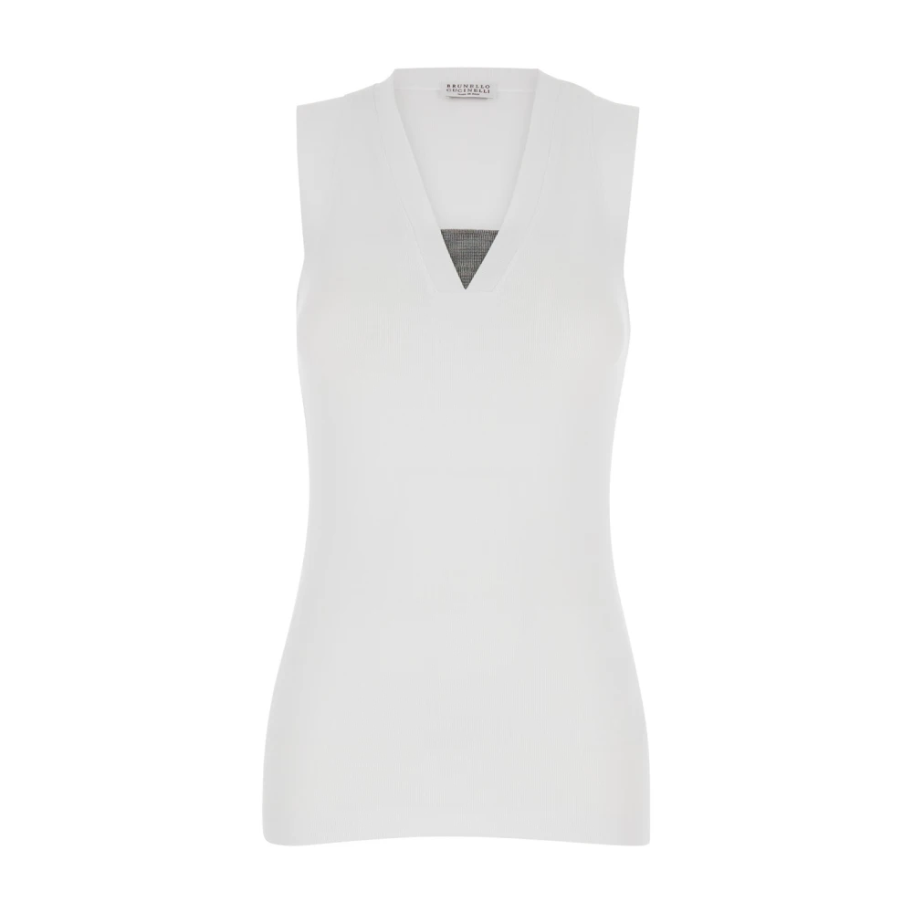 BRUNELLO CUCINELLI Witte mouwloze top met Monil-detail White Dames