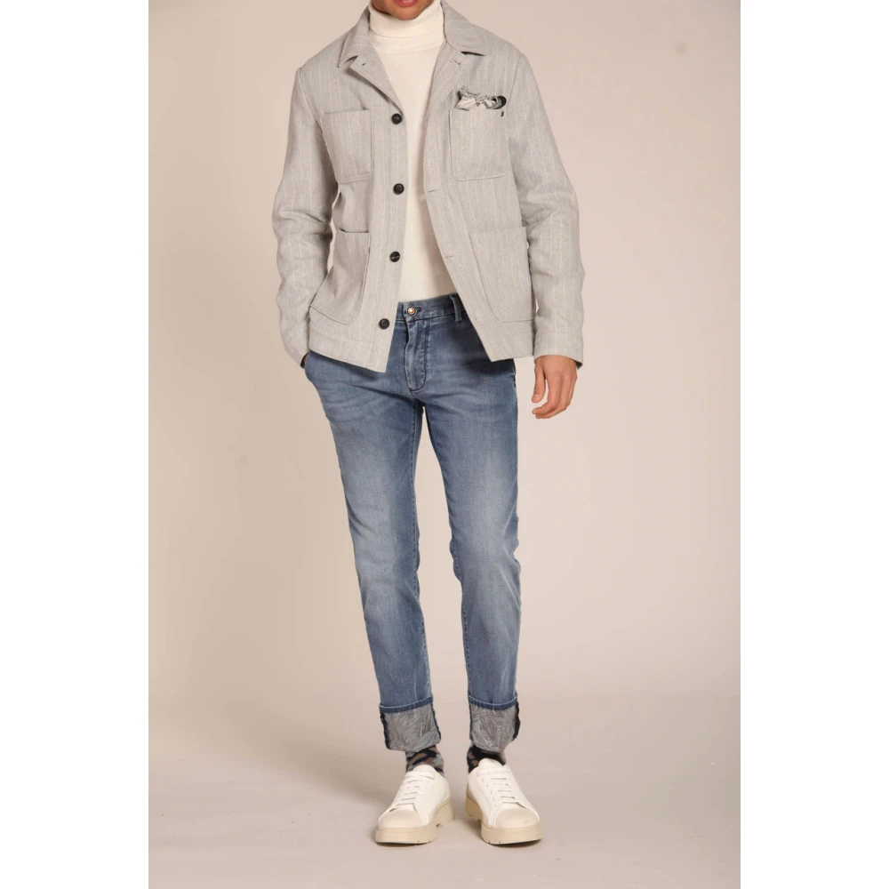 Mason's Jungle Print Slim Fit Denim Jeans Blue Heren