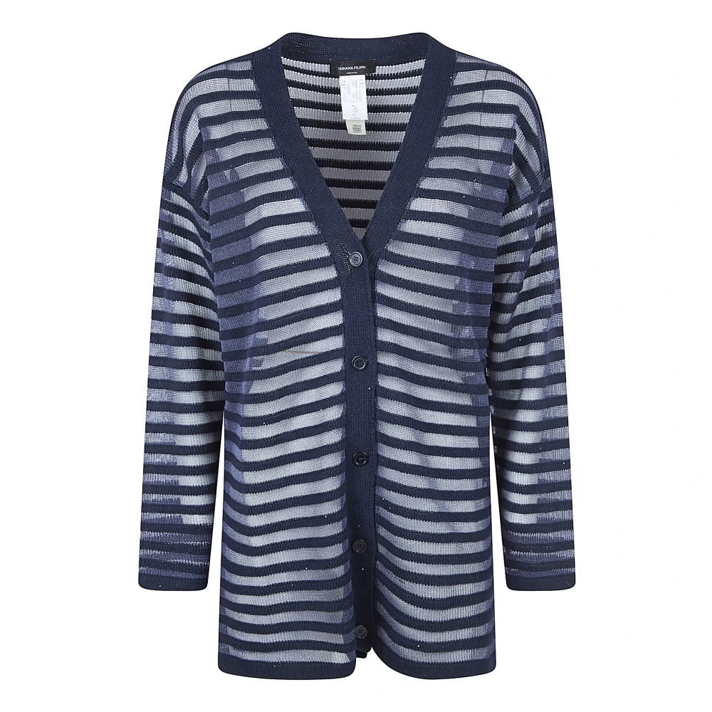 Fabiana Filippi Blue Cardigan In Cotton And Linen With Sequins - Female - Cardigans - M - Knitwear