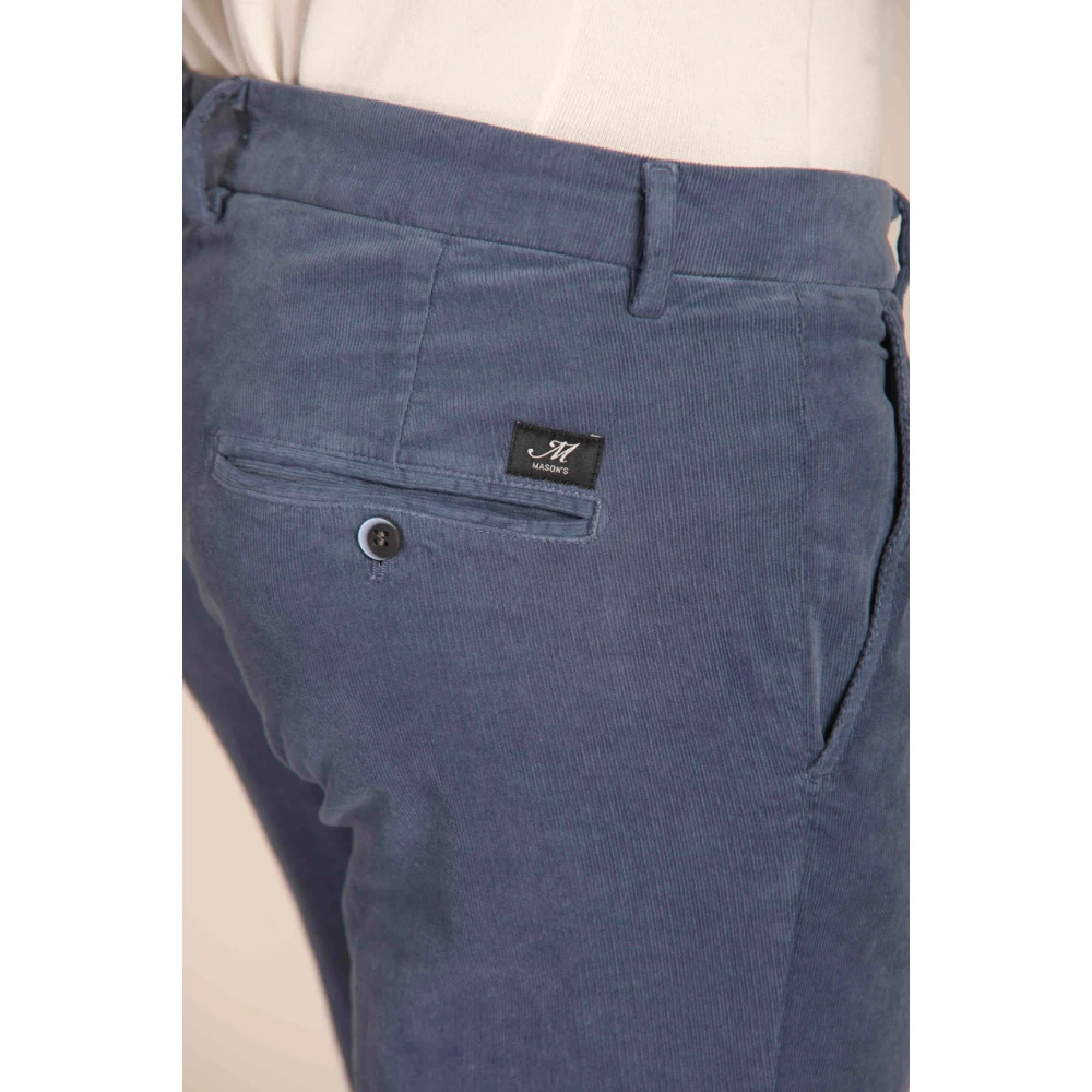 Mason's Fluweel Gestreepte Slim Fit Chino Broek Blue Heren