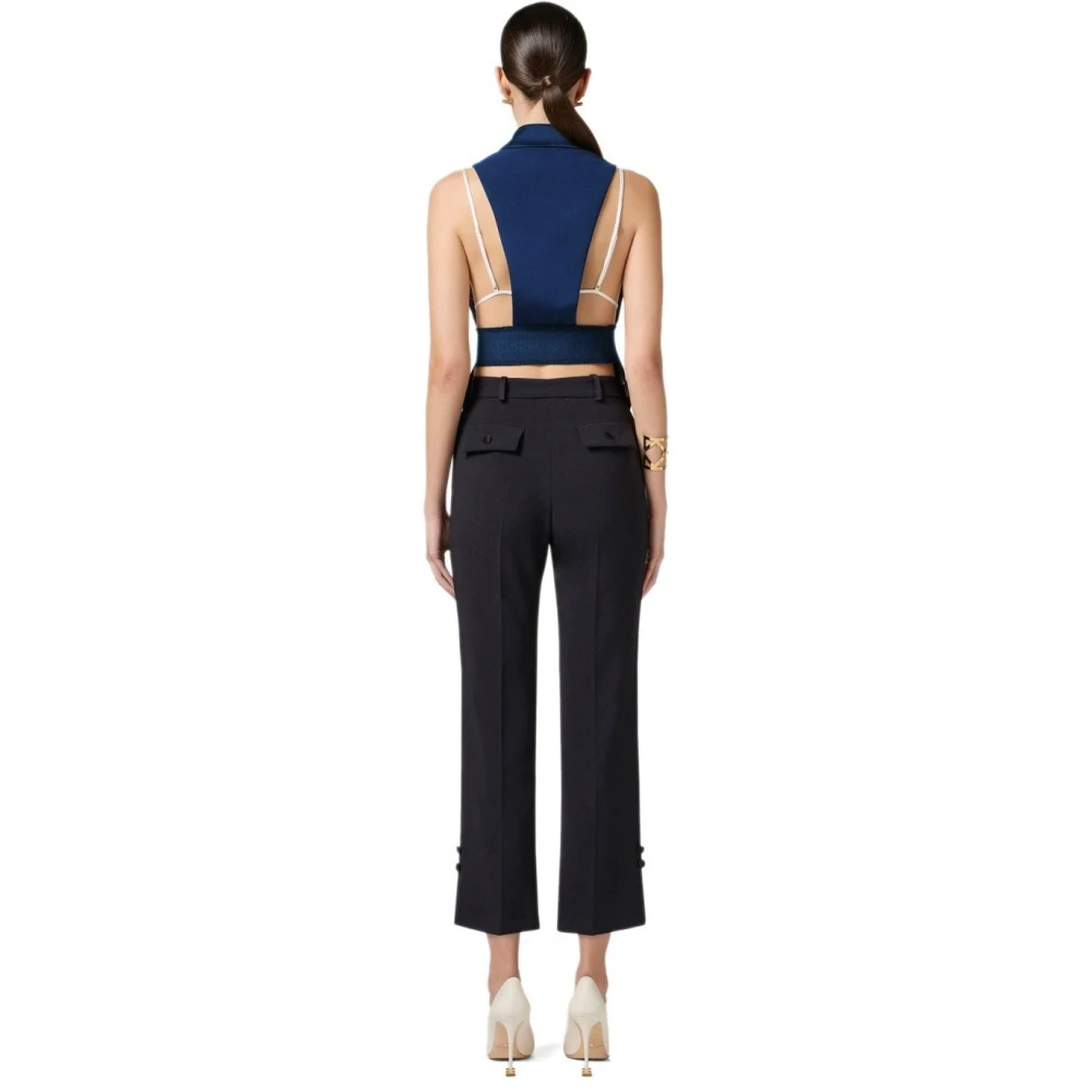 Elisabetta Franchi Blauwe Smoking Vest met Satijnen Kraag Blue Dames