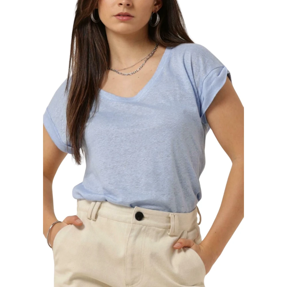 Knit-ted Blauwe Linnen Top Eliane Blue Dames