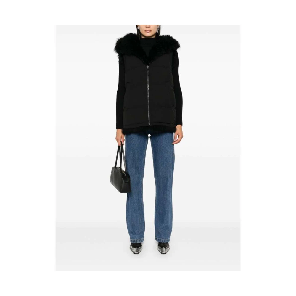 Yves Salomon Zwarte Gewatteerde Omkeerbare Hooded Vest Black Dames