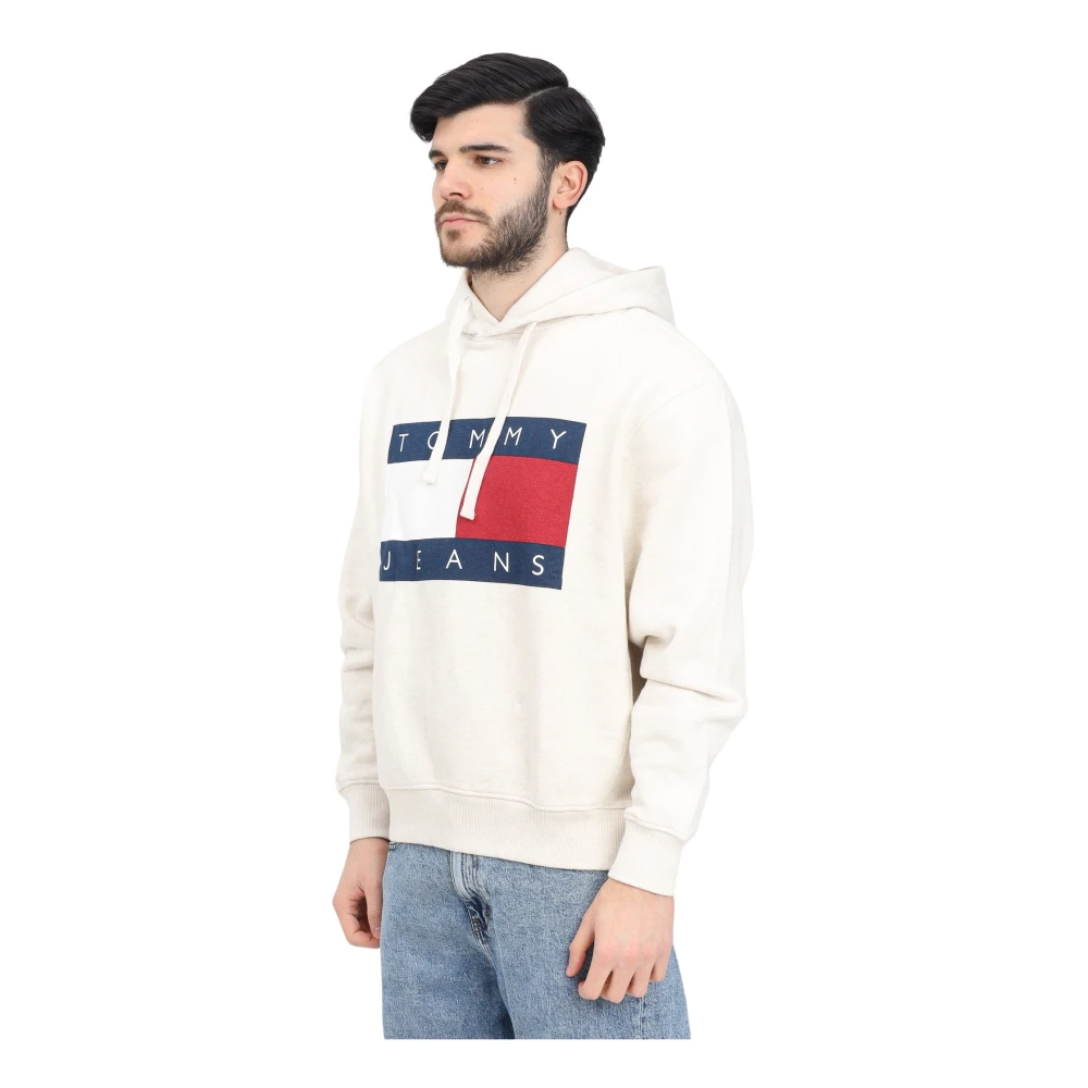 Tommy Jeans Crème Hoodie Mélange Casual Look Beige Heren