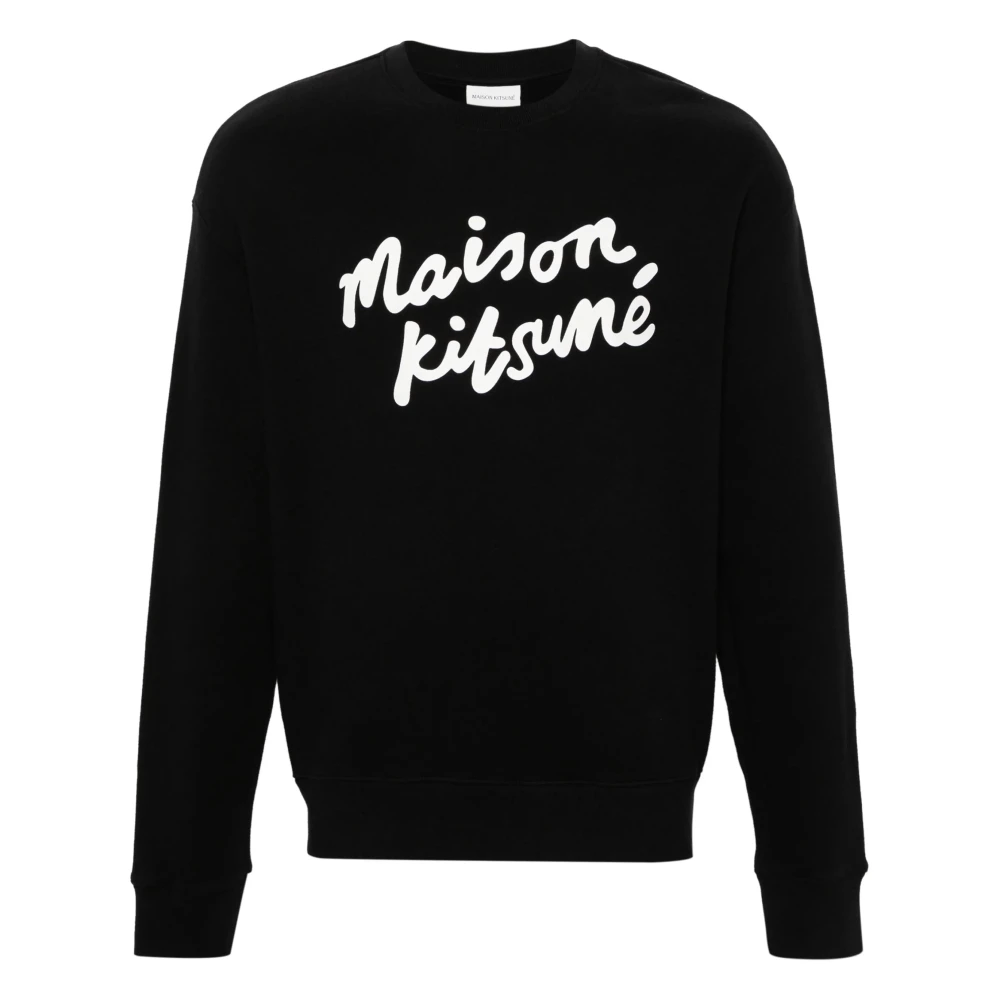 Maison Kitsuné Comfortabele Sweatshirt met Handschrift Design Black Heren