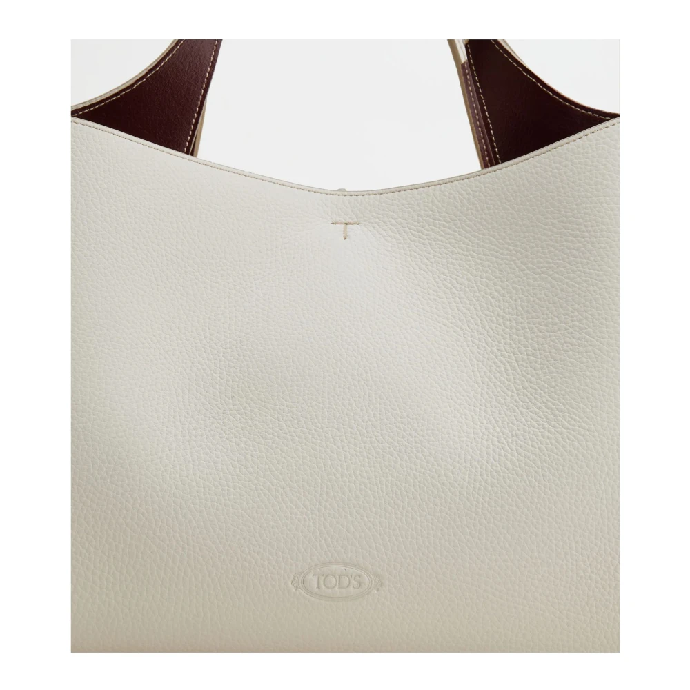 TOD'S Witte Leren Medium Tas met T Tijdloos Accessoire White Dames