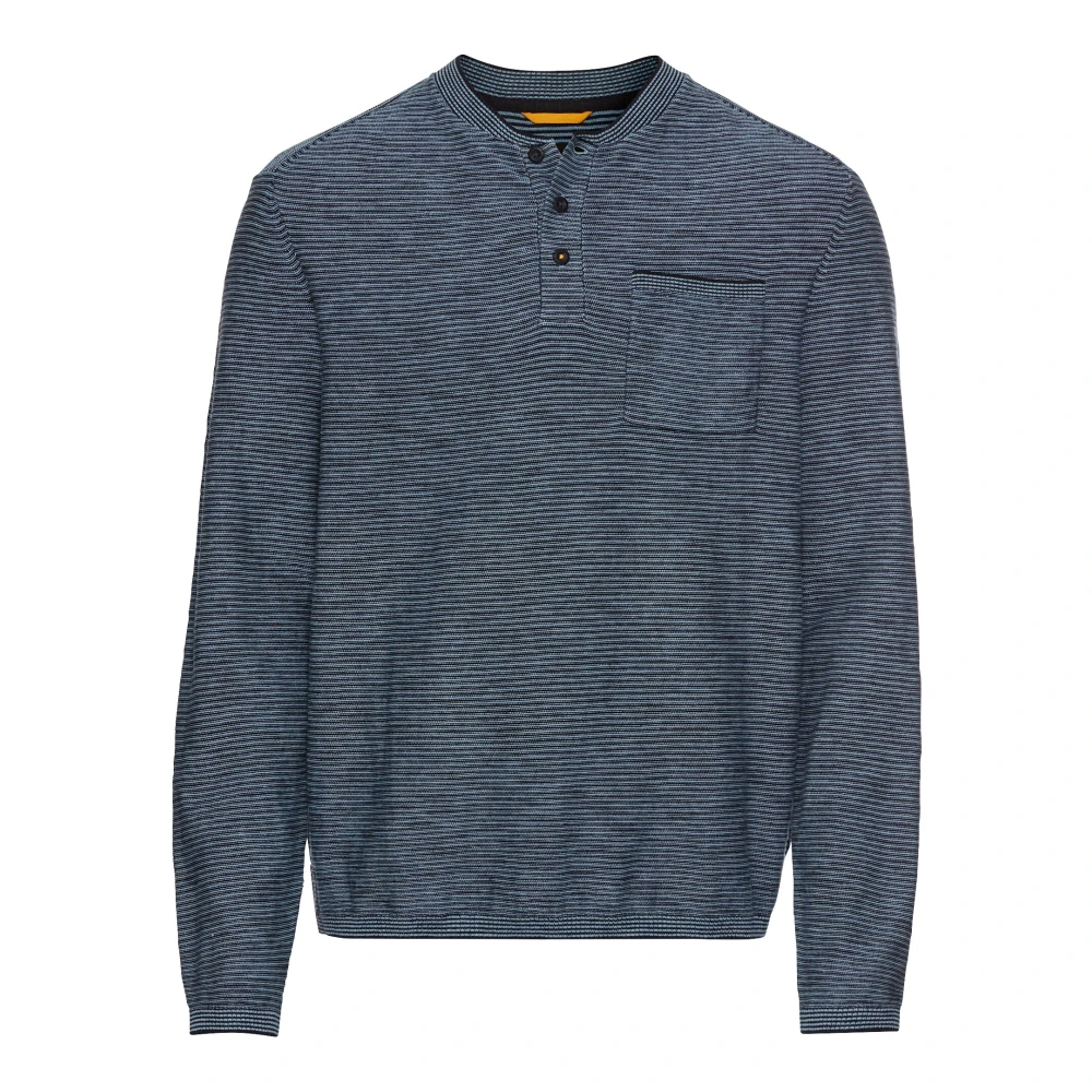 camel active Lange mouw katoenmix Henley shirt Blue Heren