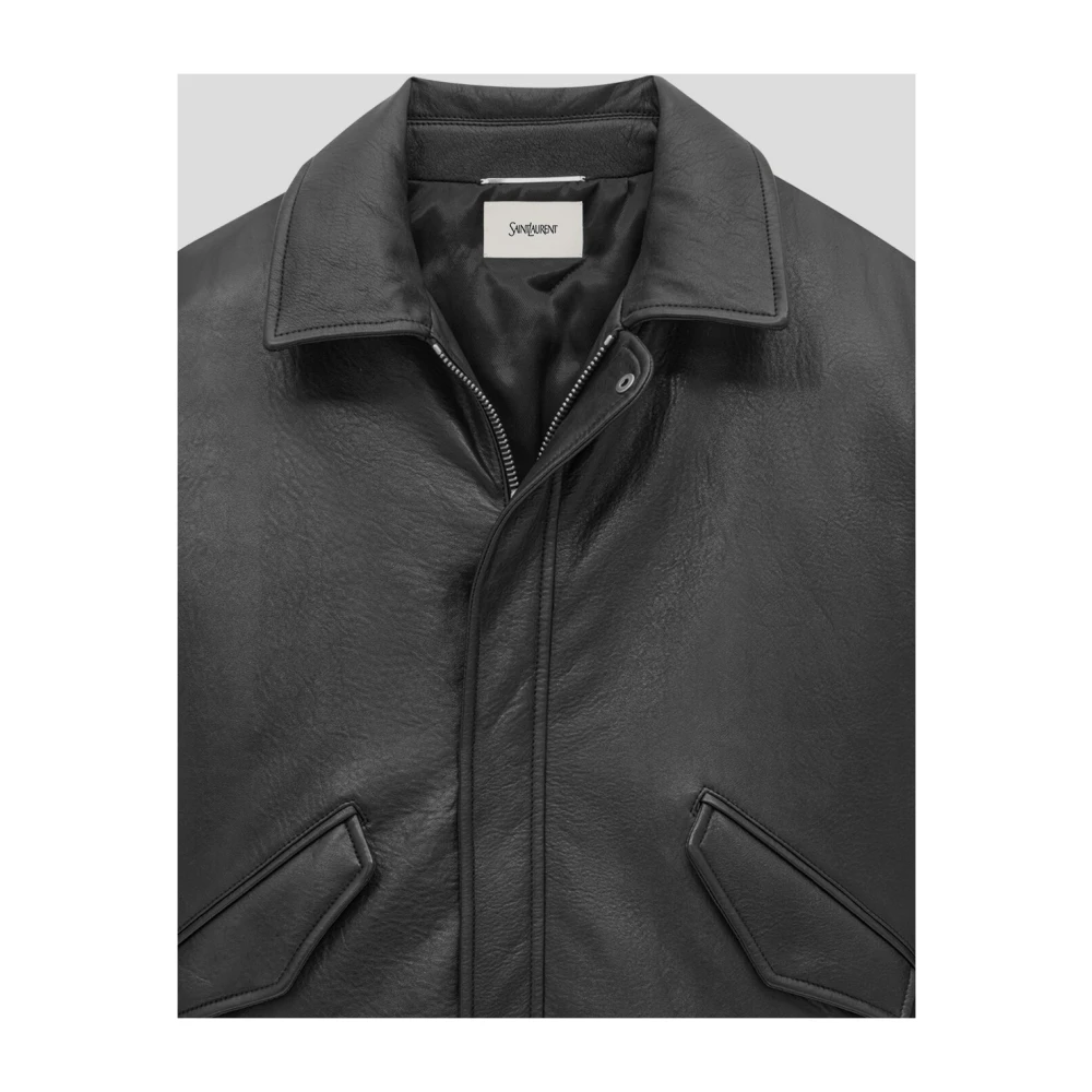Saint Laurent Klassieke Leren Bomberjas Black Heren