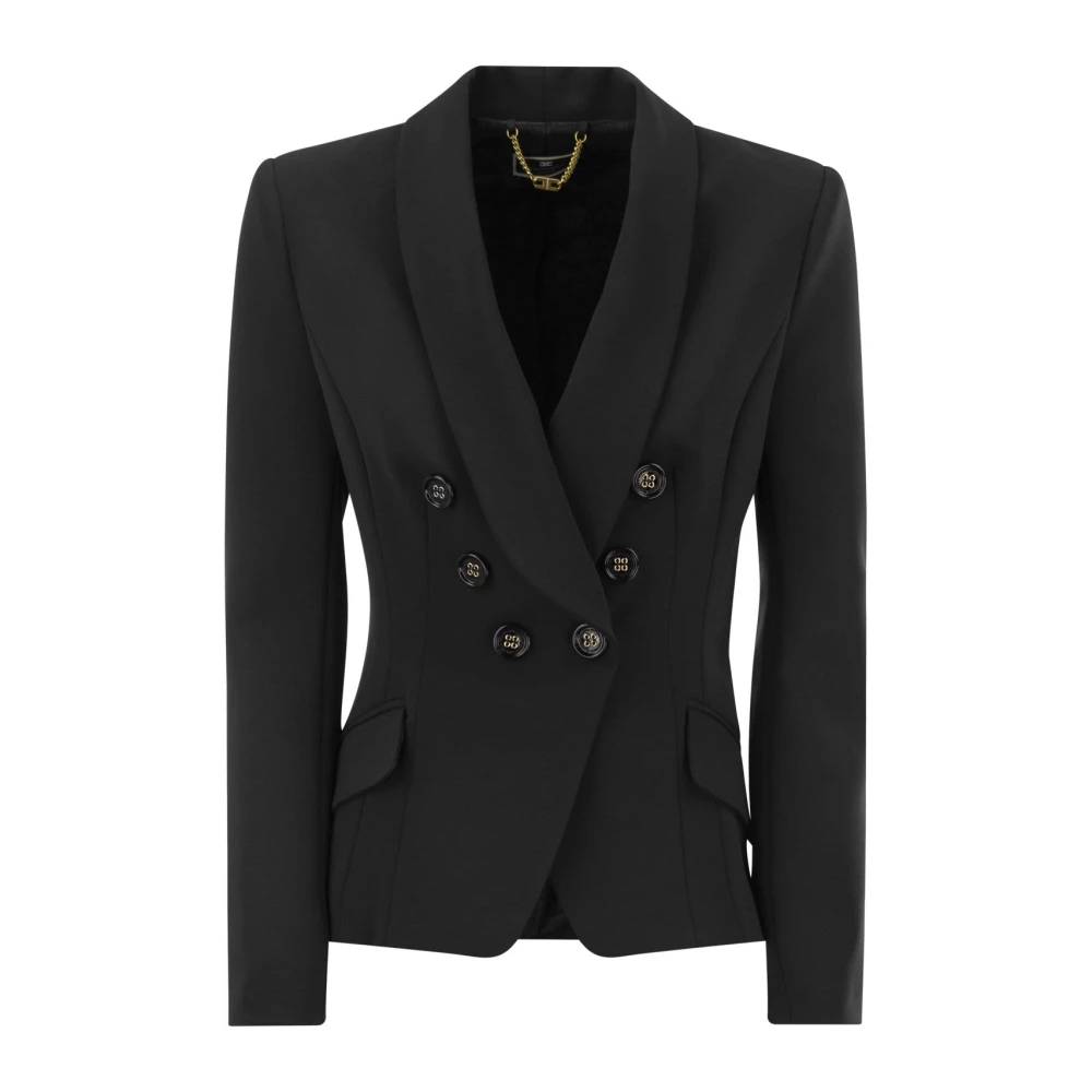 Elisabetta Franchi Double-breasted krepe jasje met sjaalkraag Black Dames