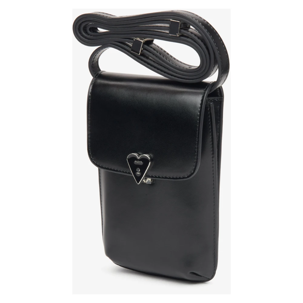 Estro Zwarte Leren Telefoonhoes voor Vrouwen Black Dames