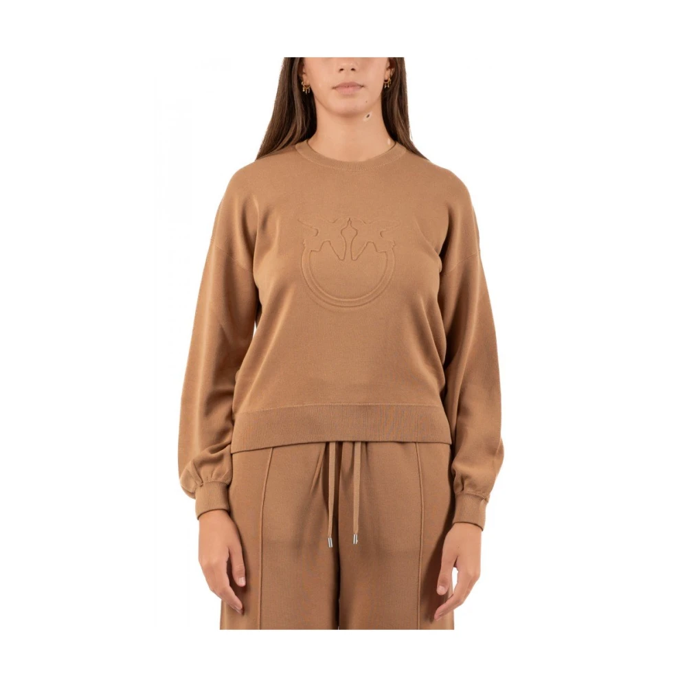 Pinko Bruine Katoenmix Sweater Love Birds Brown Dames