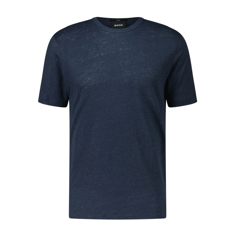 Hugo Boss Linnen Regular-Fit Crew-Neck T-Shirt Navy Blue Heren