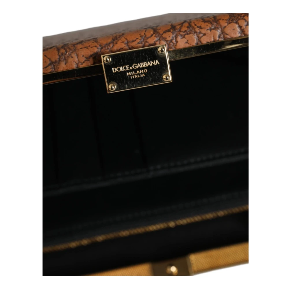 Dolce & Gabbana Gouden Frame Mini Crossbody Tas met Kaartsleuven Brown Dames