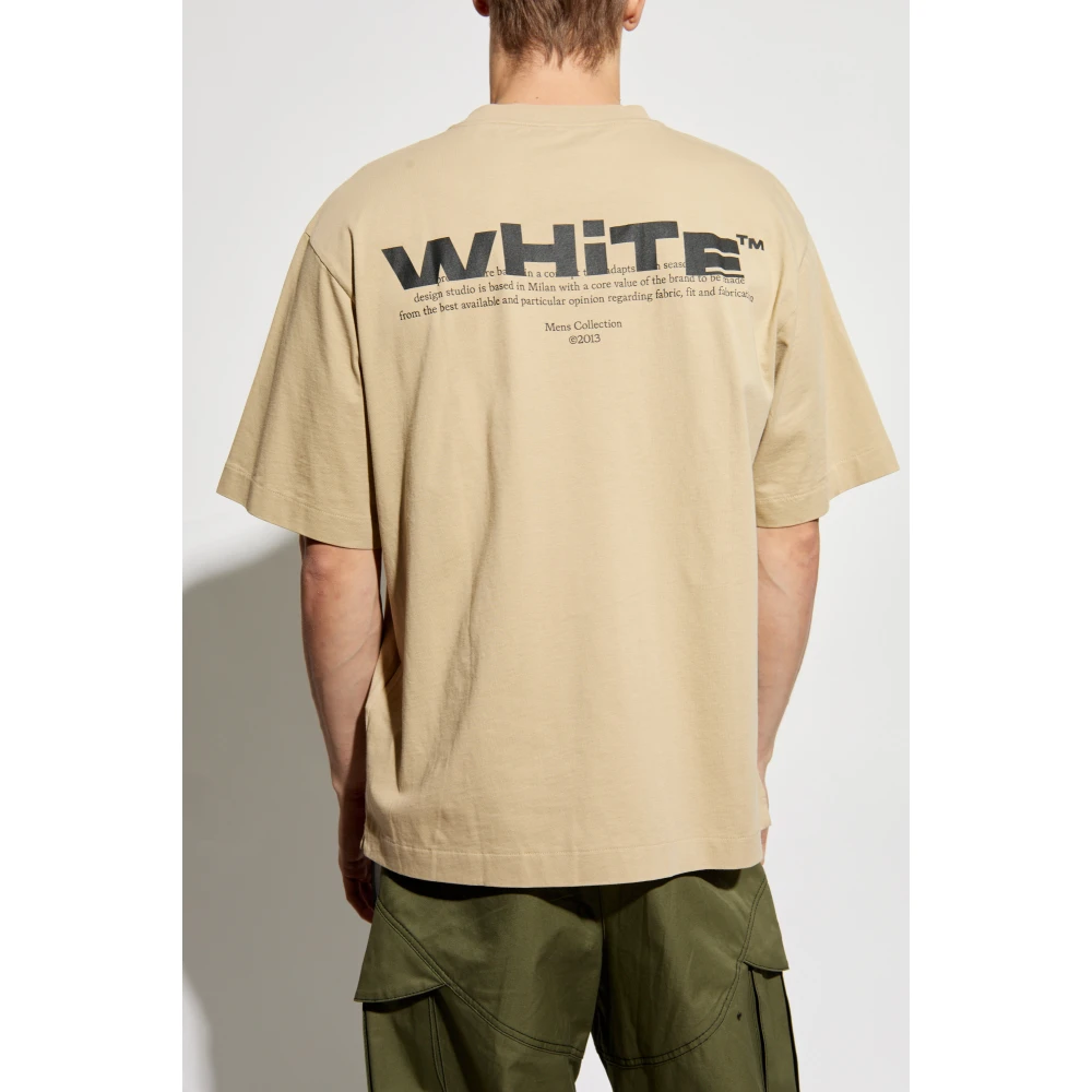 Off White Bedrukt T-shirt Beige Heren