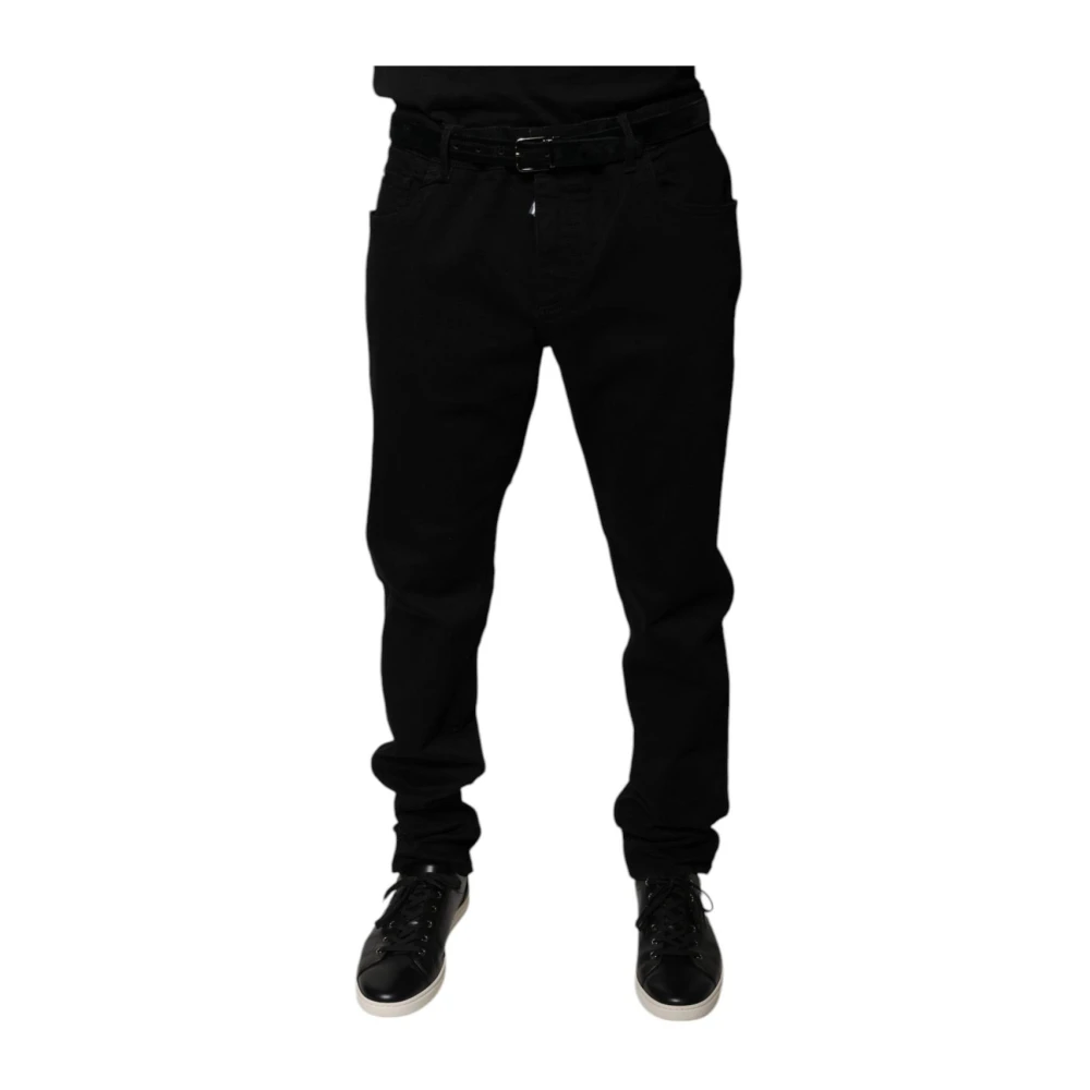Dolce & Gabbana Men's Black Straight Fit Jeans, 4XL, Logo Skinny Denim Jeans