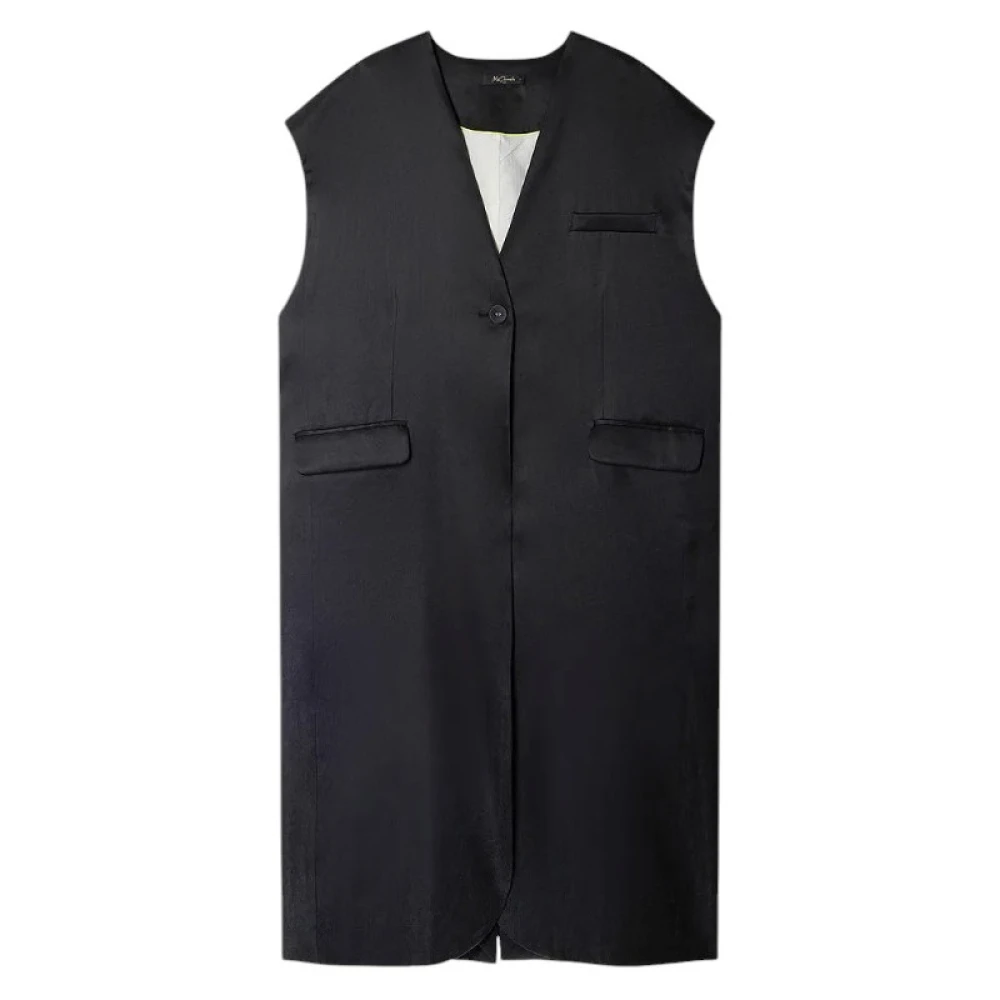 Mes Demoiselles Zwarte Mouwloze Lange Jas Lyocell Viscose Black Dames