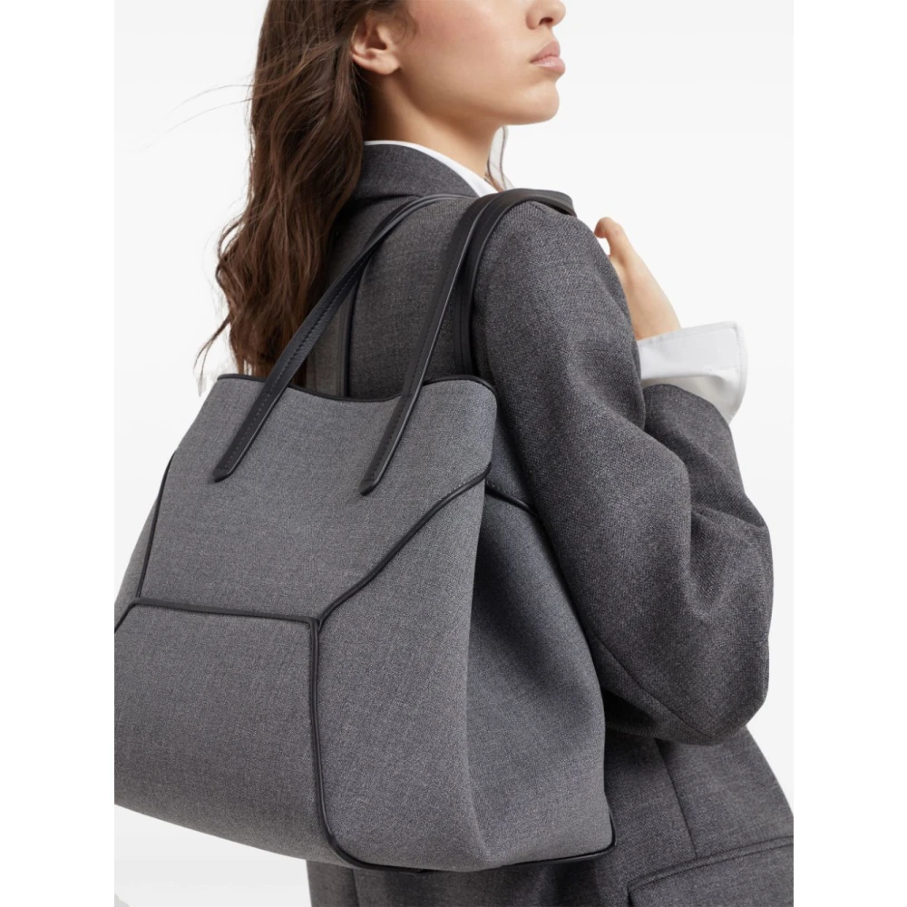 BRUNELLO CUCINELLI Grijze Wol Panelled Tote Tas Gray Dames