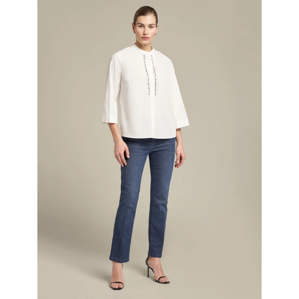 Elena Mirò Geborduurd katoenen stretchshirt White Dames