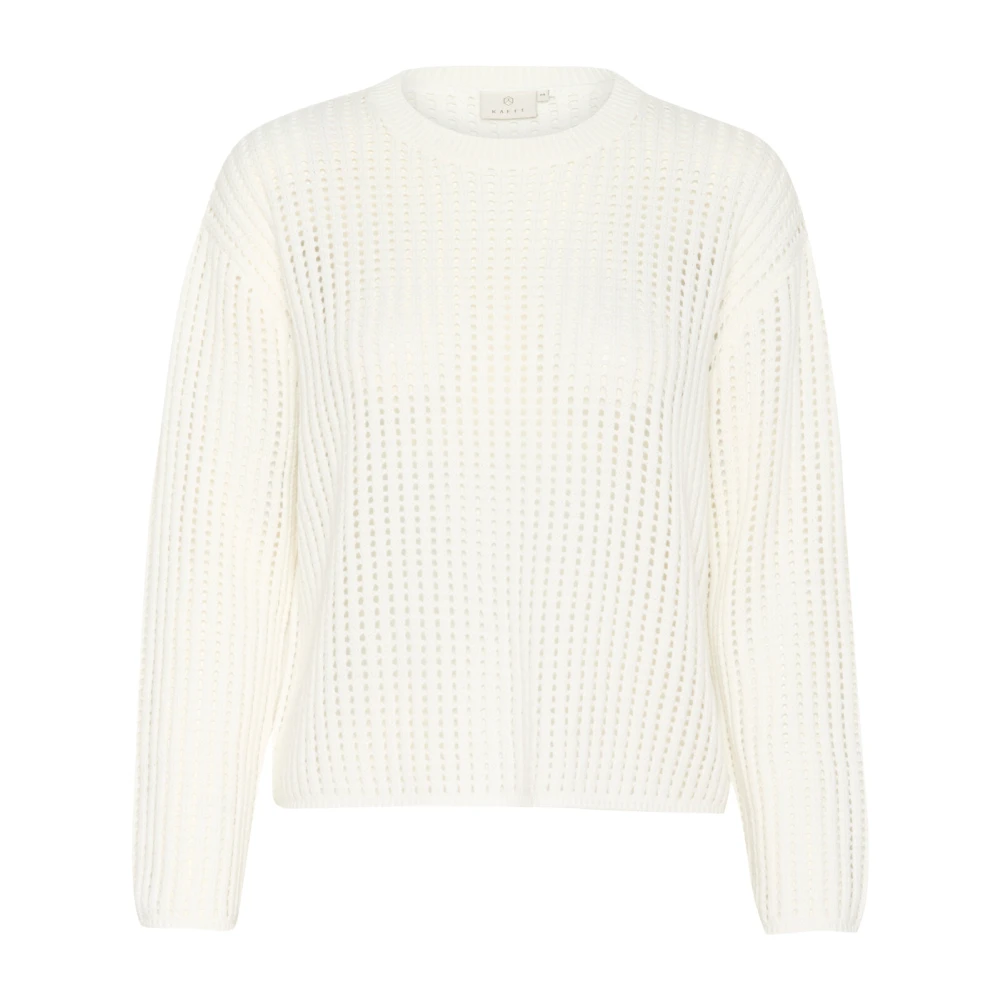 Kaffe Women's White Round-Neck Knitwear, Xs, Chalk Knit Pullover Jumper
