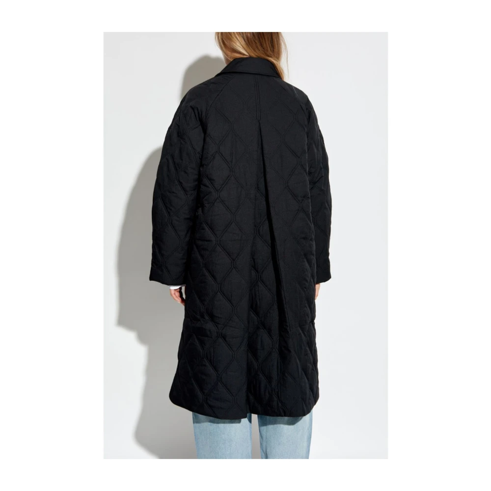 Ganni Zwarte Gewatteerde Jas met Splitten Black Dames