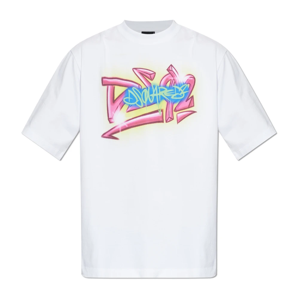 Dsquared2 Men's White T-Shirts, L, Graphic-Print T-Shirt