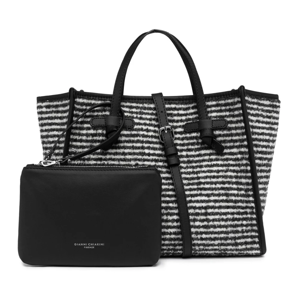 Gianni Chiarini Gestreepte oversized handtas met leren handvatten Black Dames