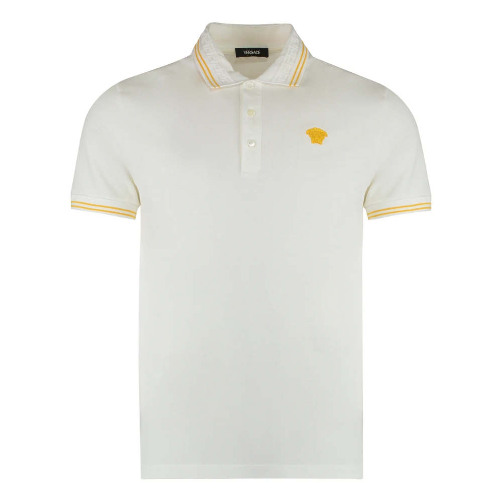 Versace Katoenen poloshirt met contrasterende randen White Heren
