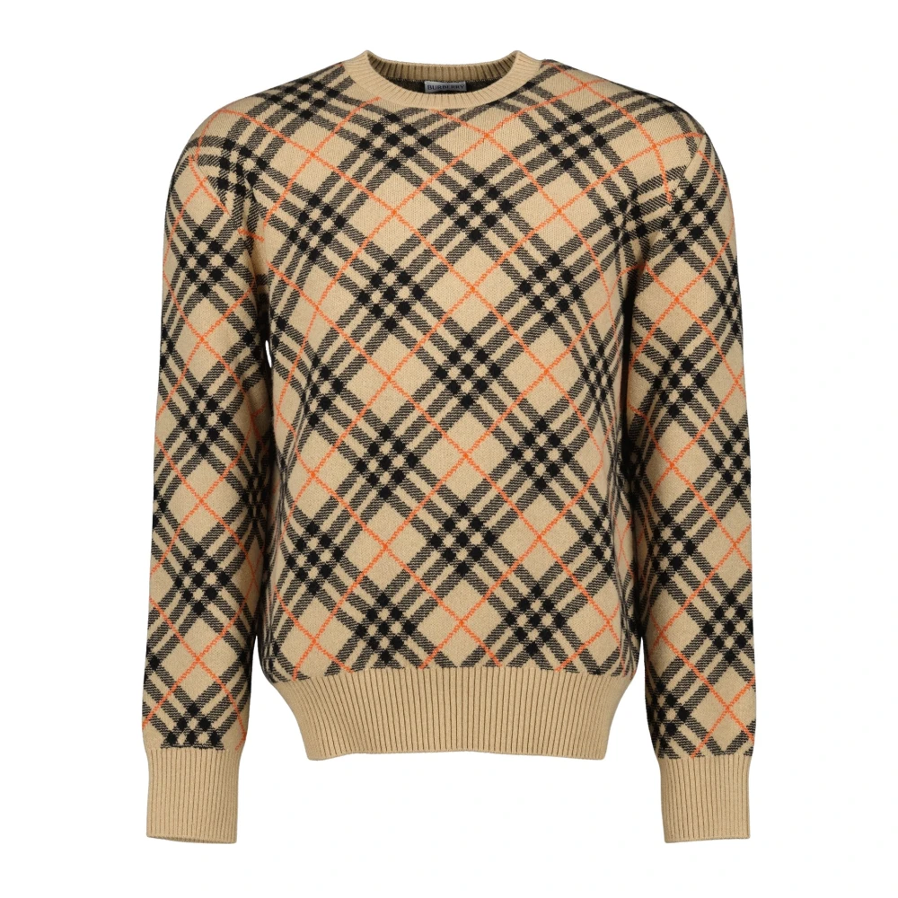 Burberry Men's Beige Cashmere Check Pullover - Cashmere Knitwear - M - Knitwear