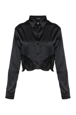 Lace-Trim Satin Crop Shirt