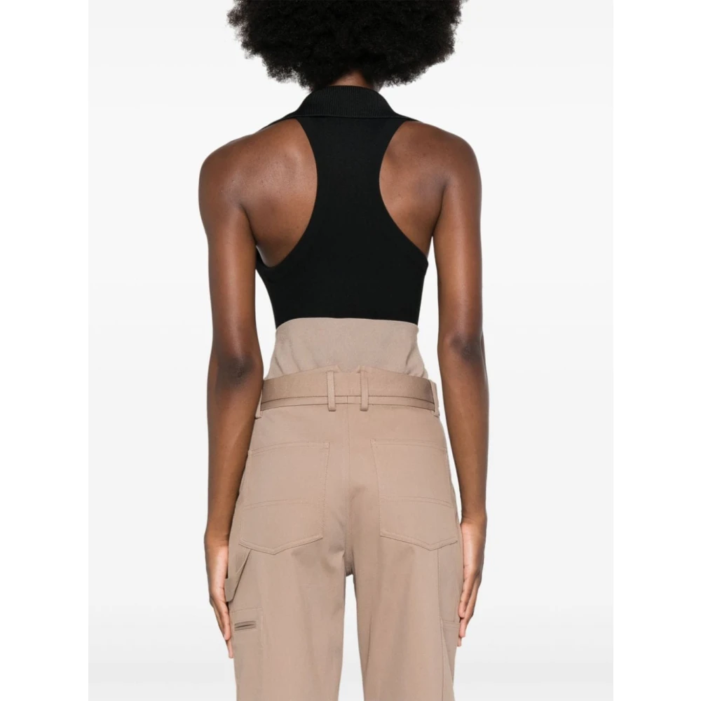 Alaïa Zwarte Mouwloze Polo Bodysuit Black Dames