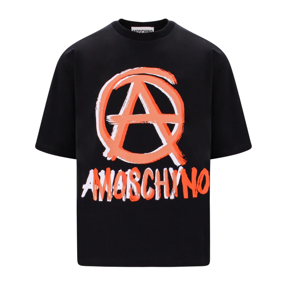 Moschino Anarchy Print T-Shirt Biologisch Katoen Geribbelde Crew-Neck Boxy Pasvorm Black Heren
