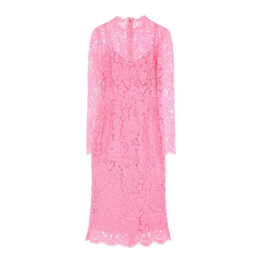 Dolce & Gabbana Elegante Kant Jurk voor Vrouwen Pink Dames