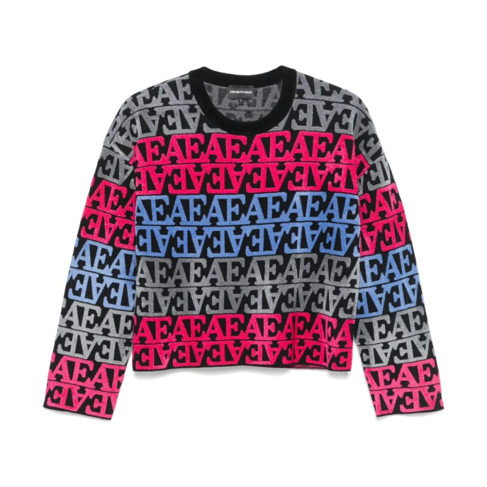 Emporio Armani Zwarte Gebreide Trui met Flocked Logo Multicolor Dames