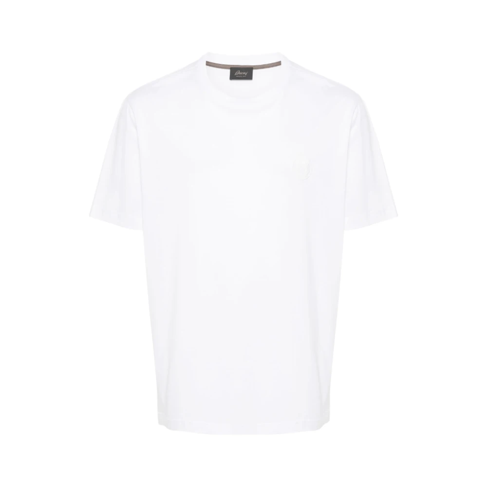 Brioni Geborduurd Logo Wit Katoenen T-Shirt White Heren