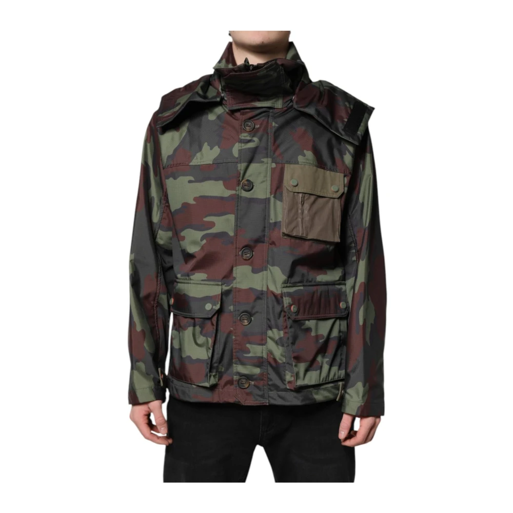 Dolce & Gabbana Men's Multicolor Camouflage Hooded Windbreaker Jacket - Light Jackets - 2XL - Jackets