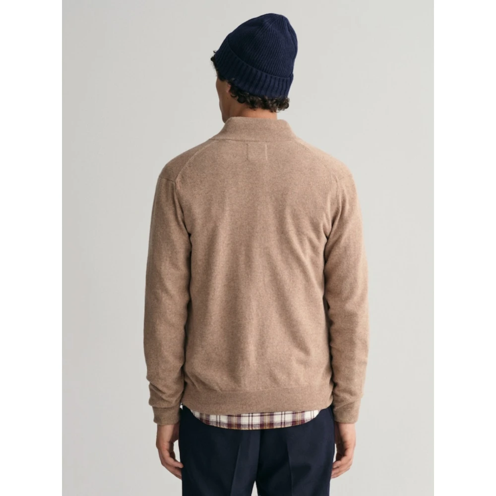 Gant Beige Superfine Lambswool Zip Cardigan Beige Heren