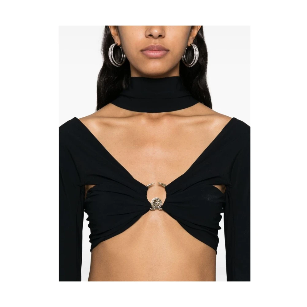 Roberto Cavalli Zwarte V-hals Ring Detail Lange Mouw Top Black Dames