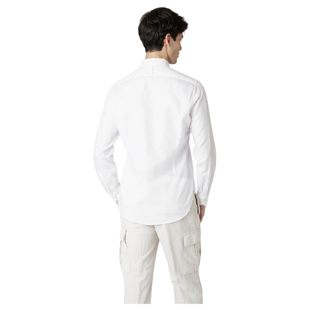 Eleventy Katoen Linnen Koreaanse Kraag Shirt White Heren
