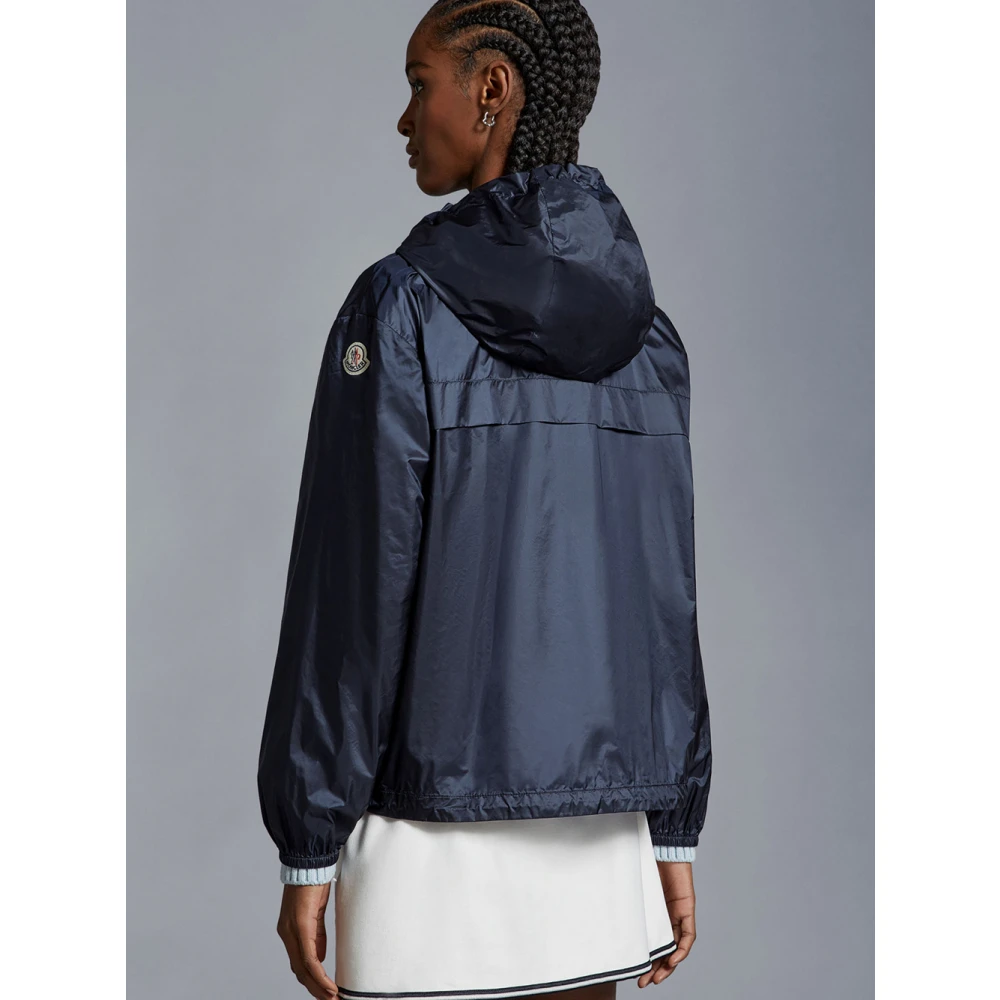 Moncler Blauwe Jassen met Verstelbare Capuchon Rits Blue Dames